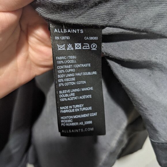 AllSaints | Hoxton Monument Coat in Charcoal Grey Raw Hem - Picture 13 of 16